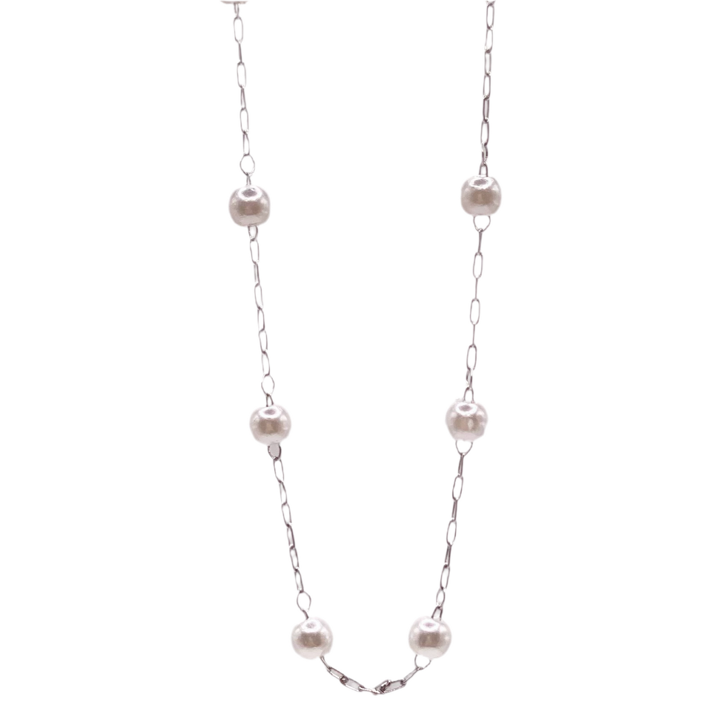 Collier acier imitiation perle blanche