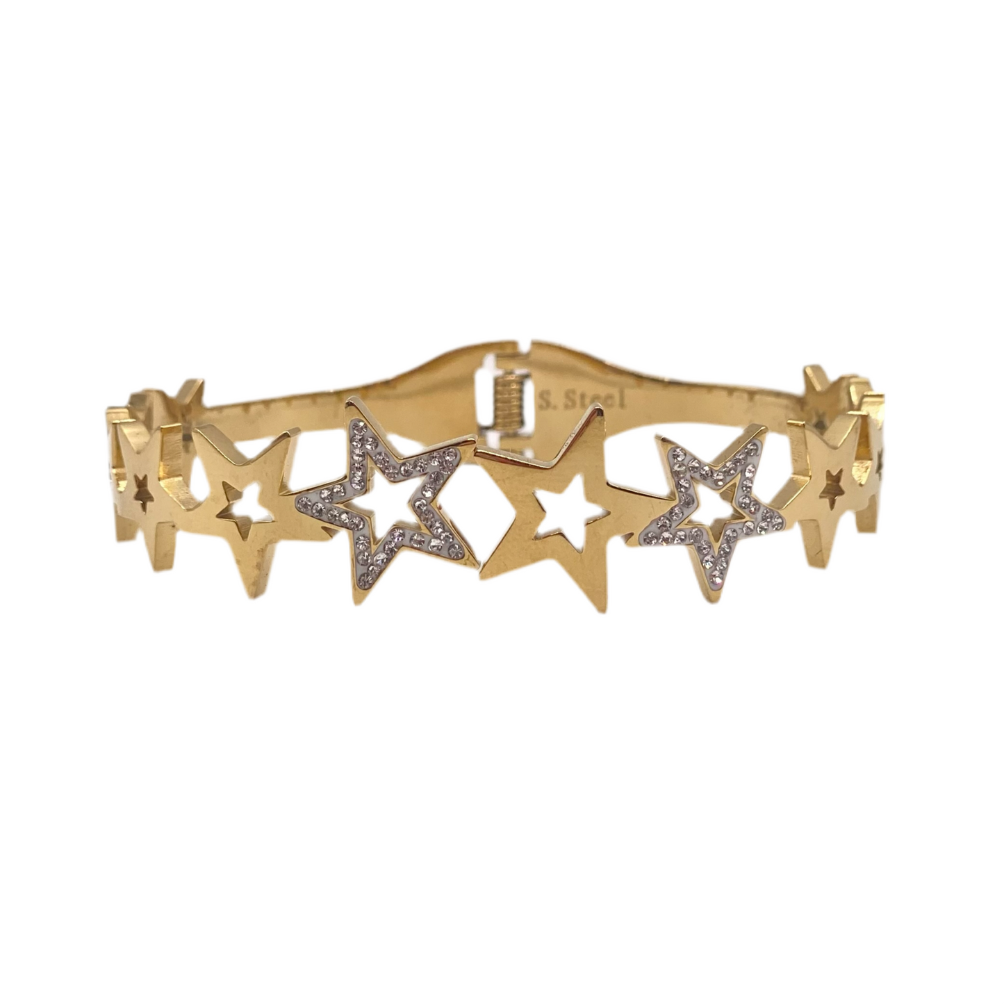 Bracelet acier doré jaune motif articulé multi étoiles