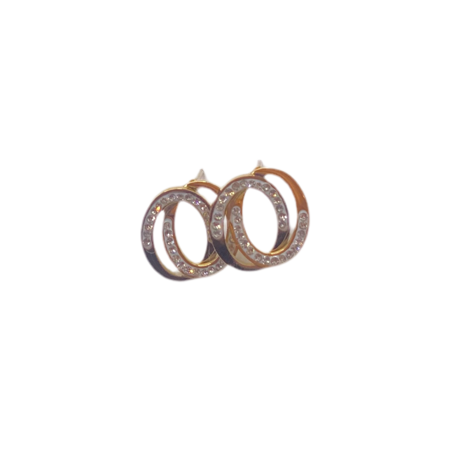 Boucles d'oreilles double anneaux jaune avec strass