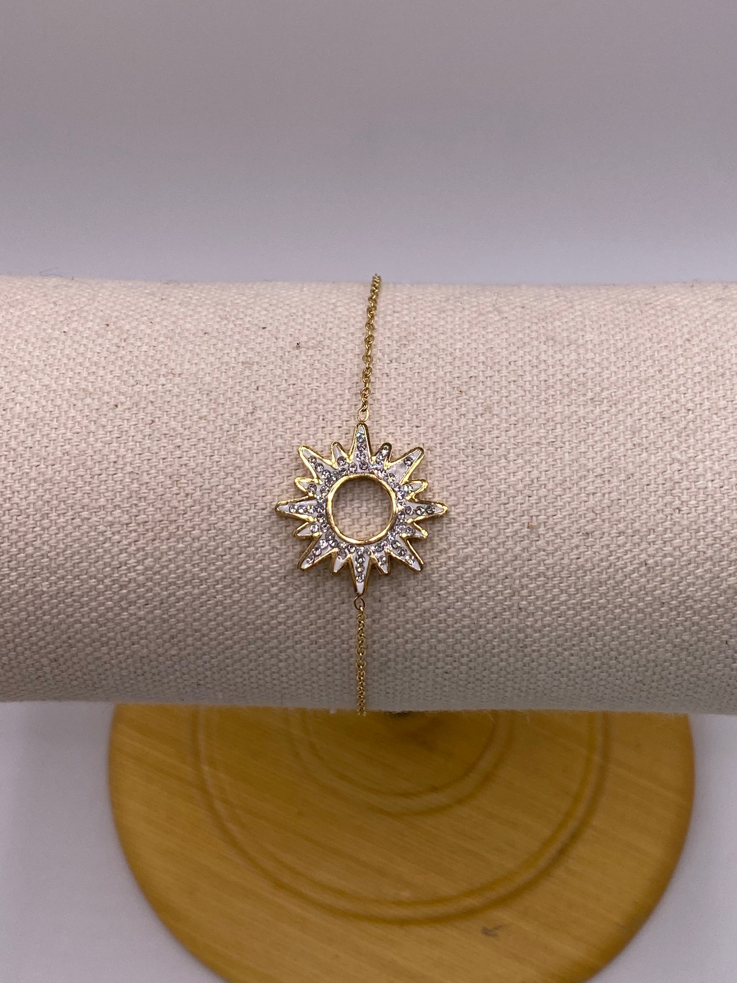 BRACELET ACIER JAUNE MOTIF SOLEIL AVEC STRASS