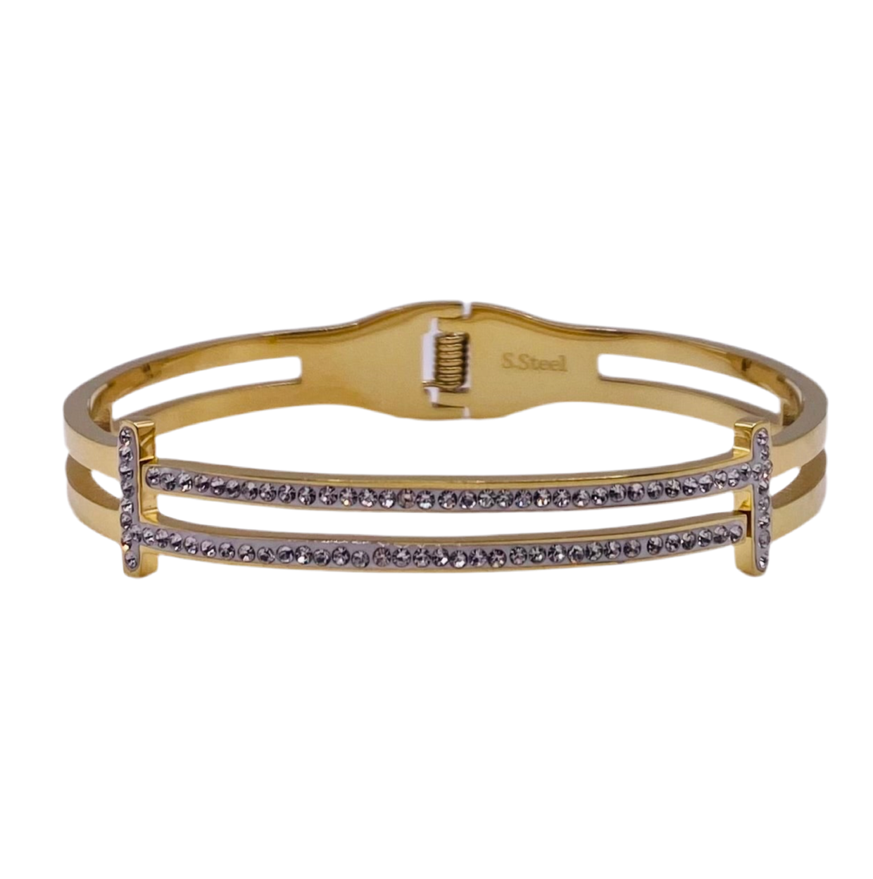 Bracelet rigide double barettes avec strass