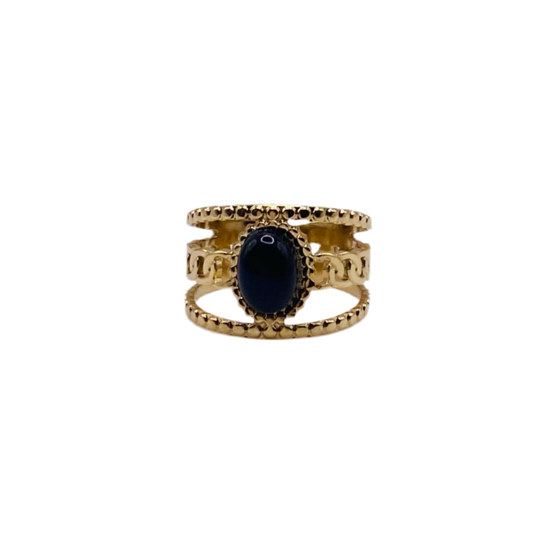 Bague acier jaune muti rangs pierre couleur noire