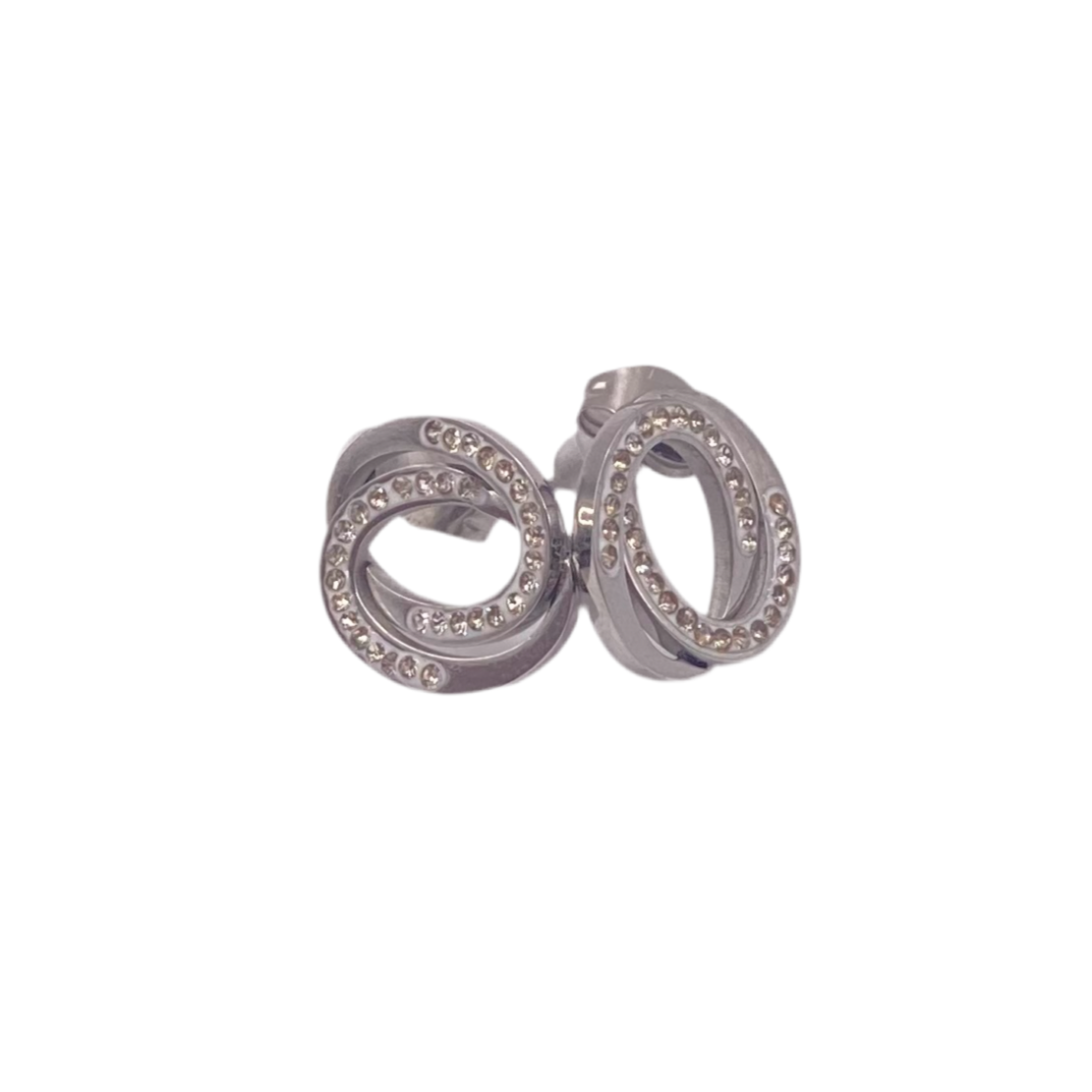 Boucles d'oreilles acier jaune double anneaux avec strass