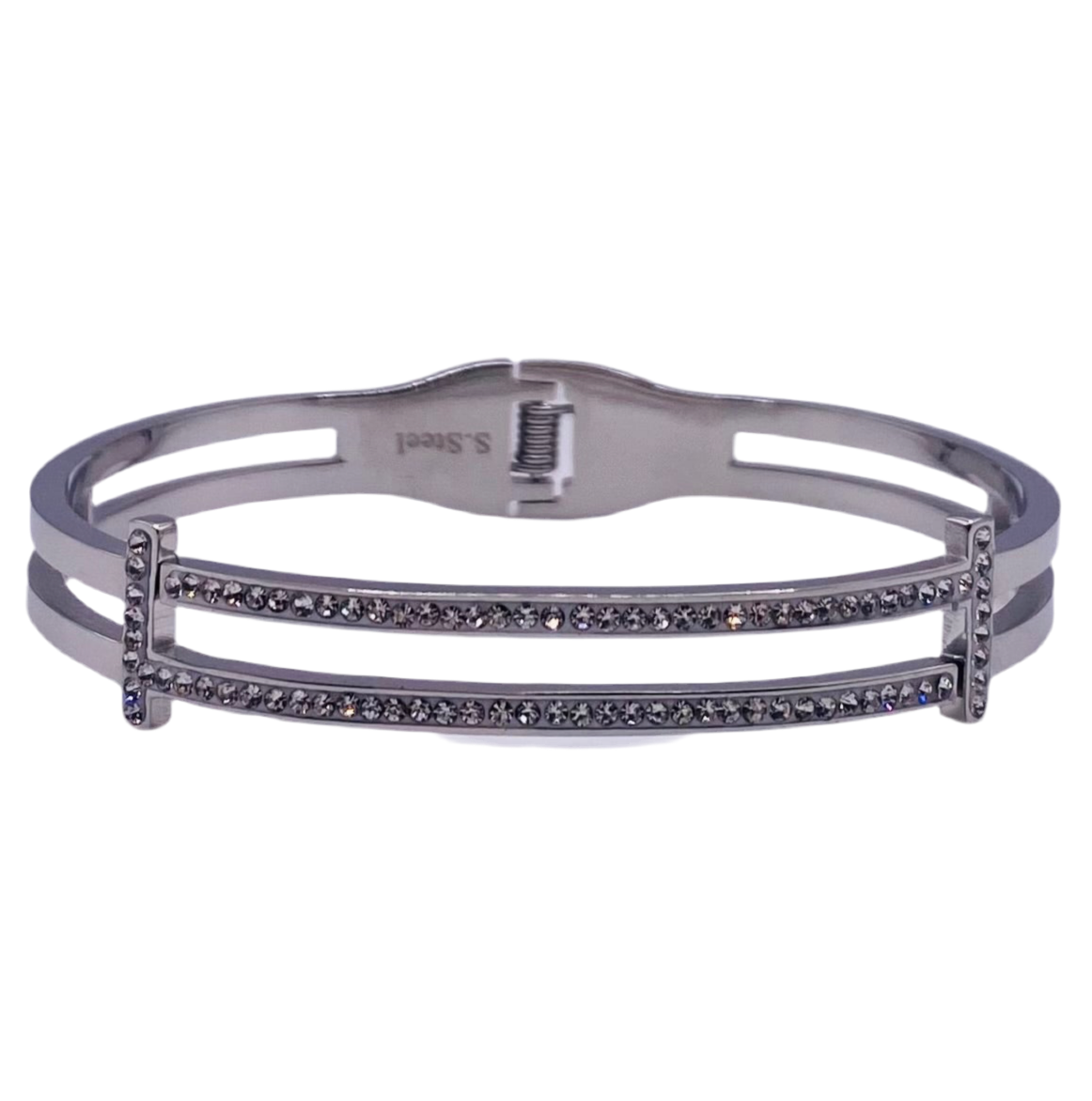 Bracelet rigide double barettes avec strass