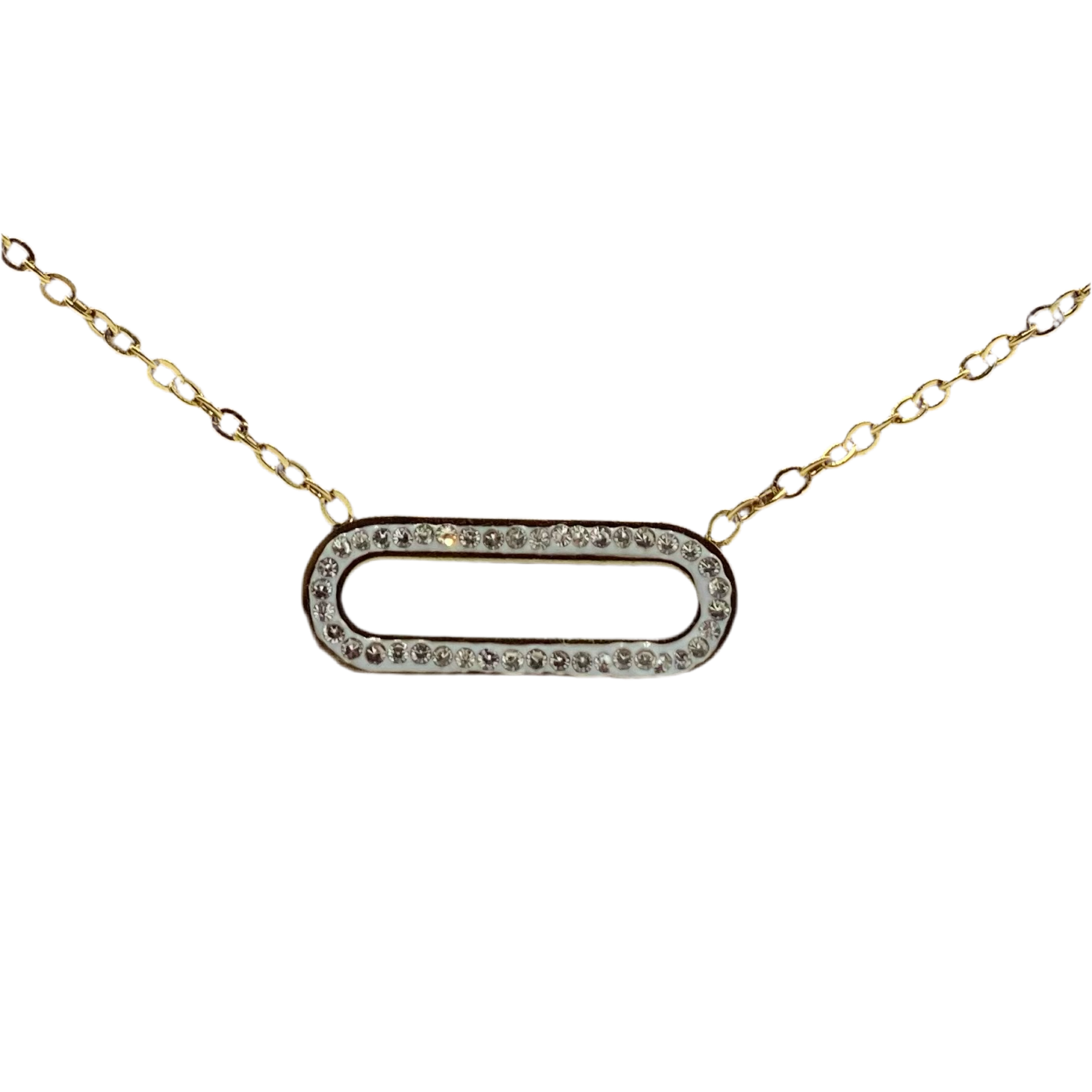 Collier acier jaune motif rectangle arrondi avec strass