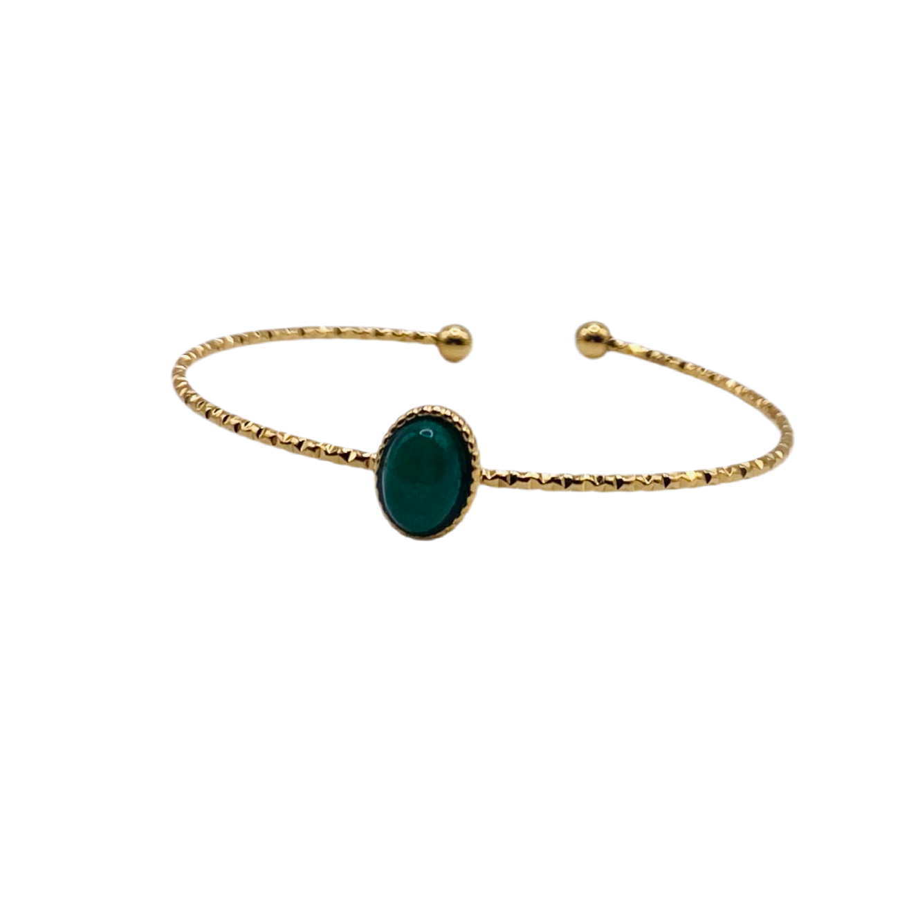 Bracelet jaune rigide ouvert avec pierre malachite