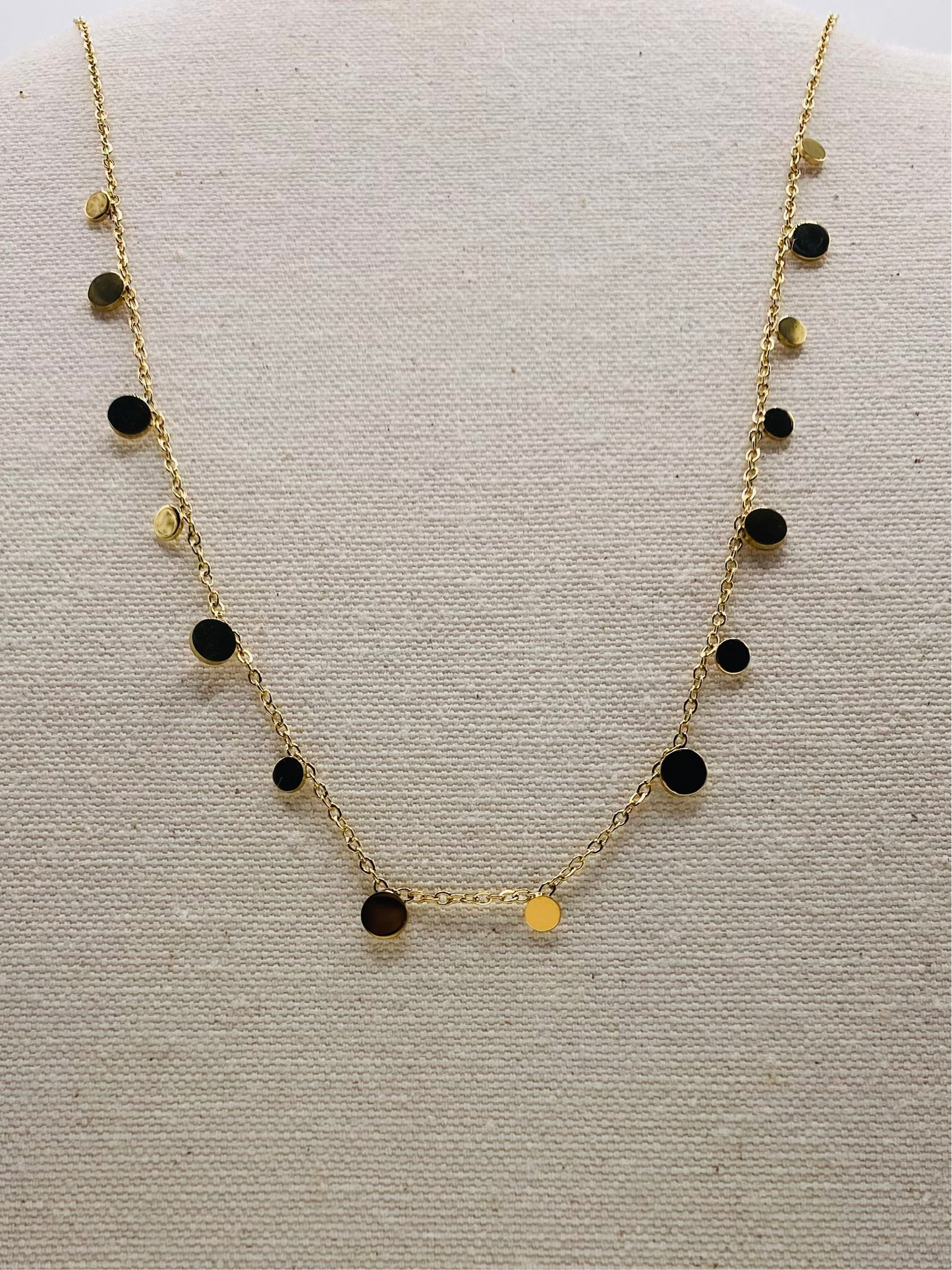 Collier acier jaune pampilles pois jaune