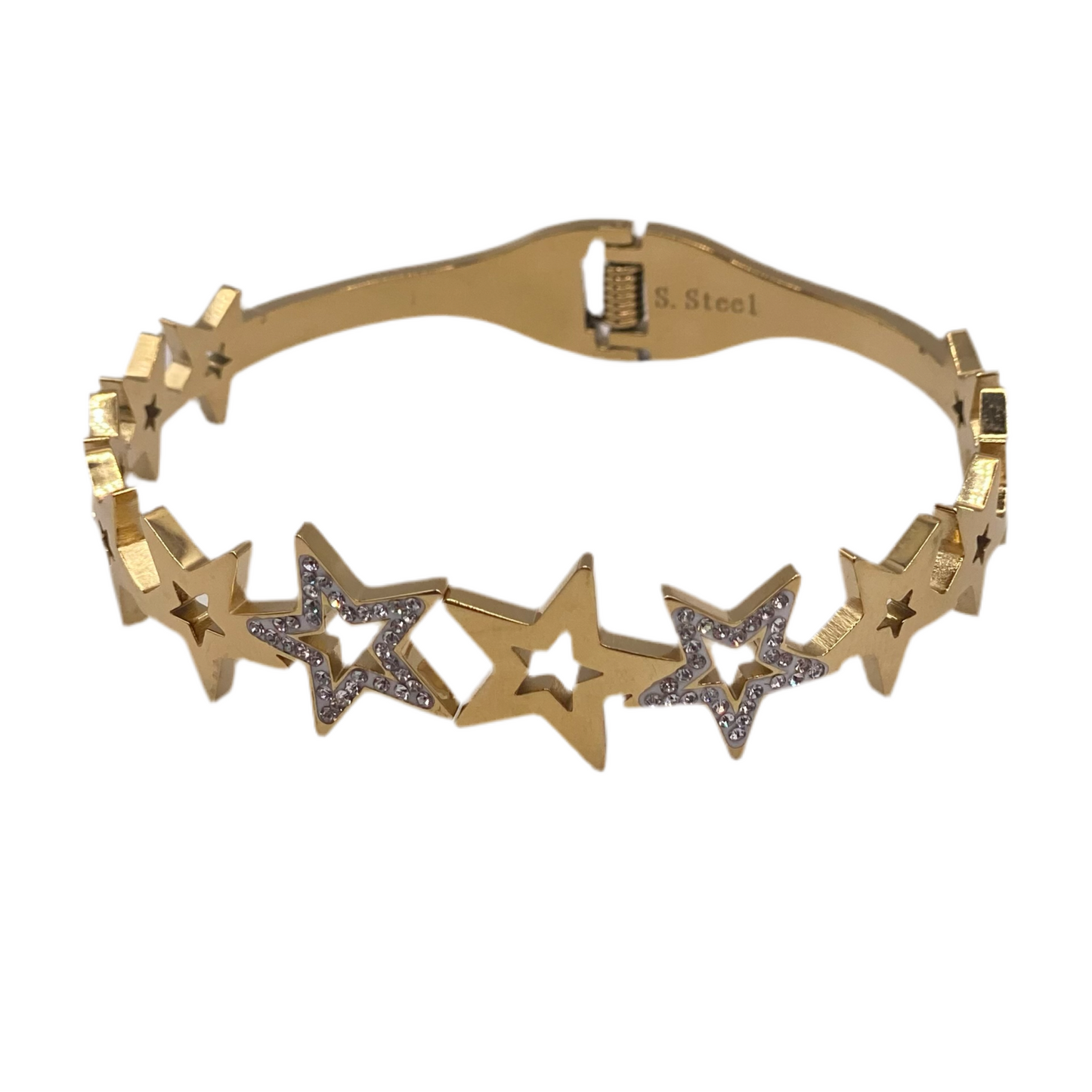 Bracelet acier doré jaune motif articulé multi étoiles