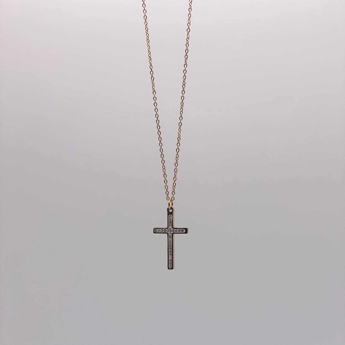 Collier acier JAUNE motif croix et strass