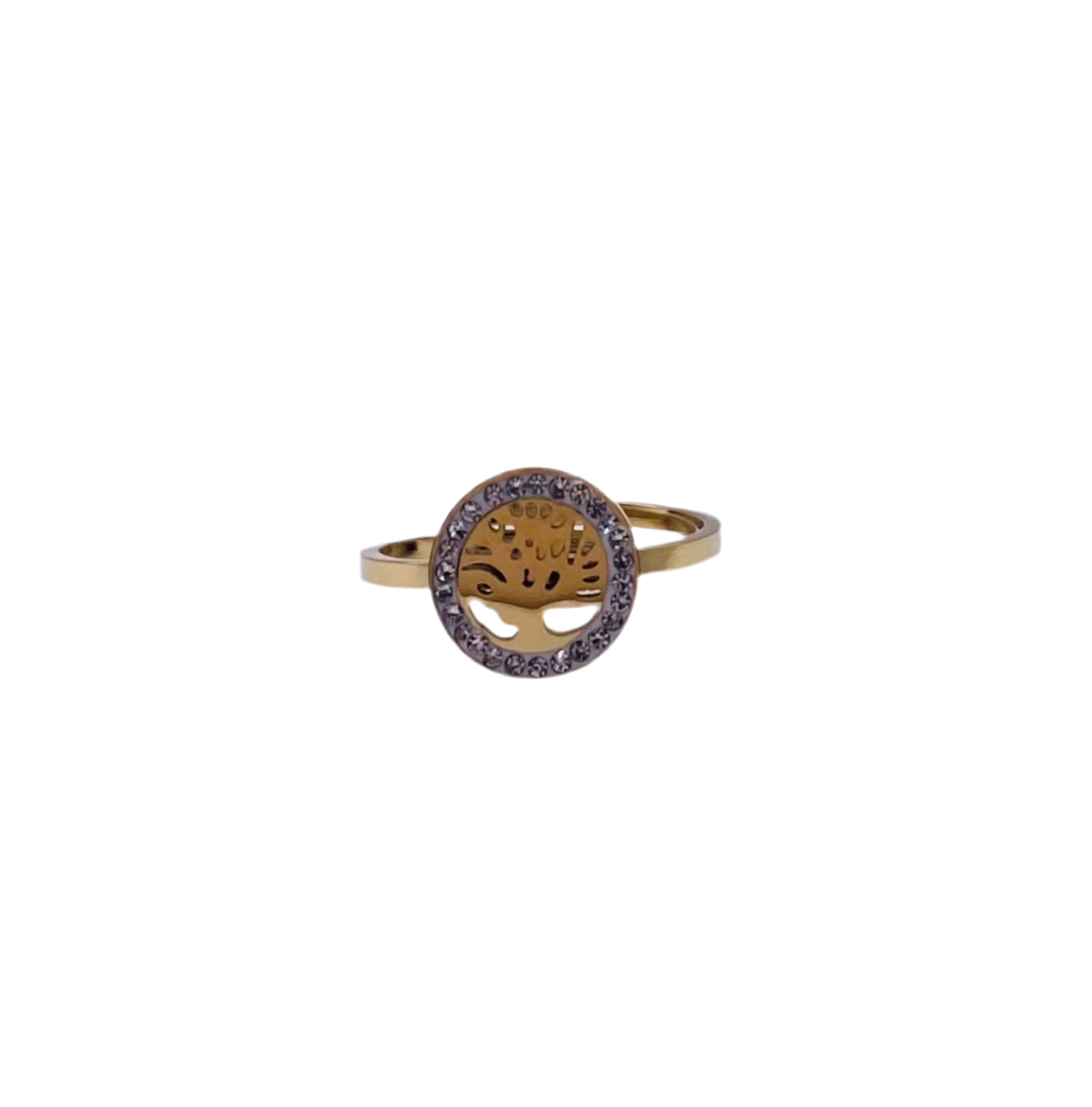 Bague acier jaune motif arbre de vie