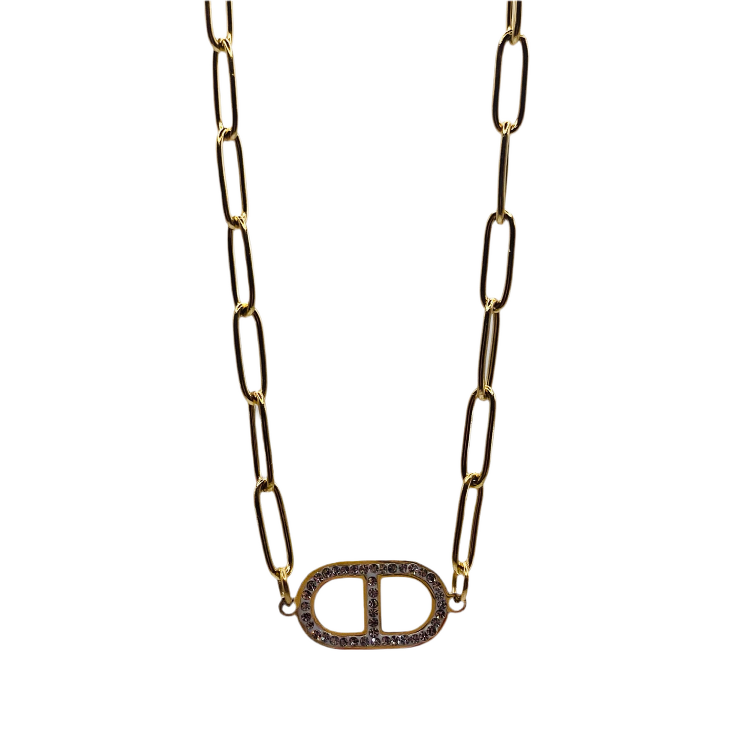 Collier jaune motif central maille marine et strass
