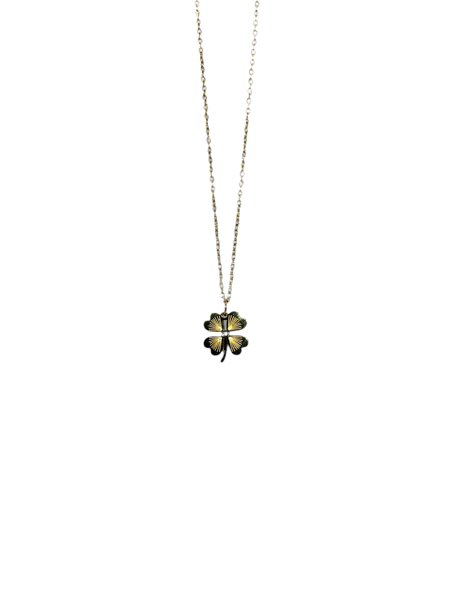 Collier acier jaune pendentif trèfle avec cœur au centre