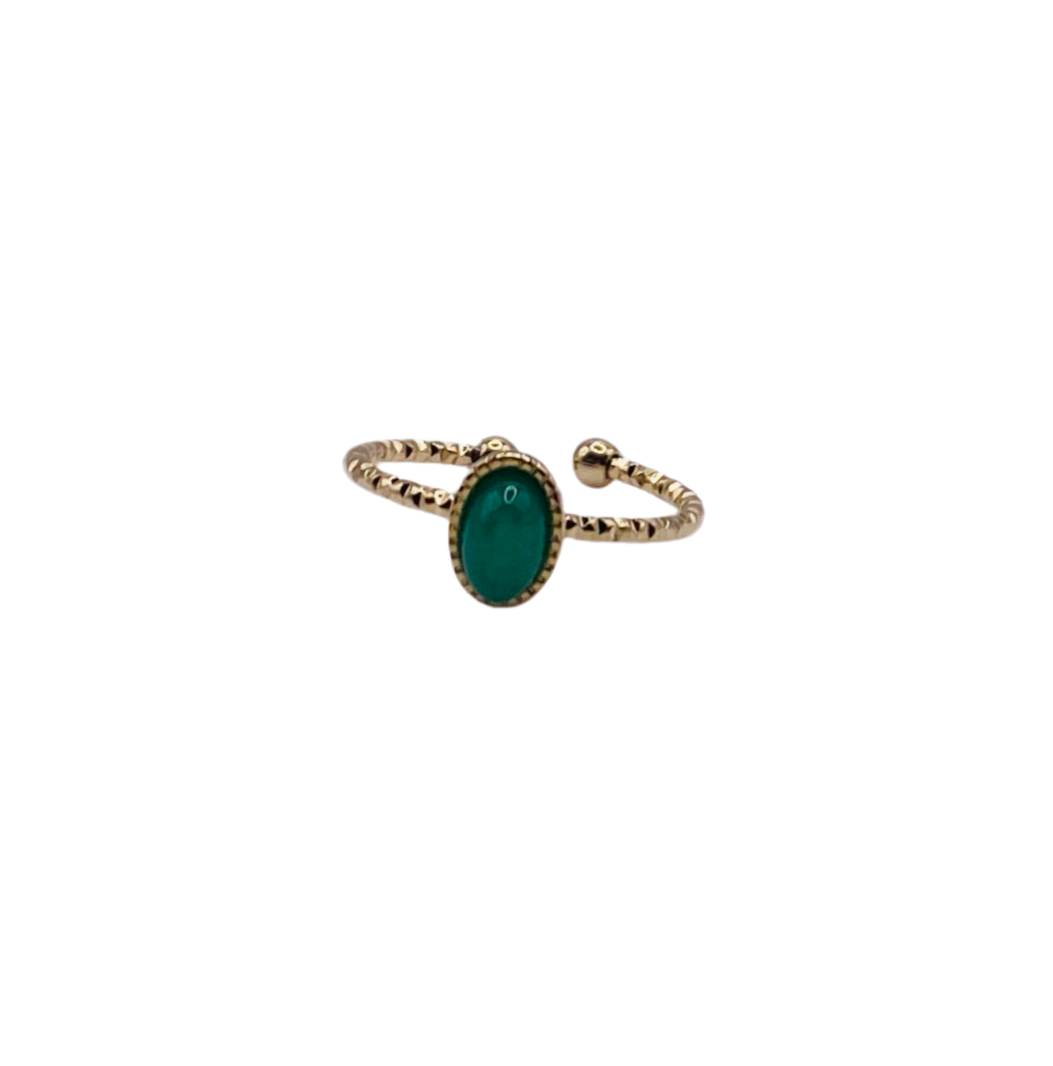 Bague acier jaune ouverte avec malachite