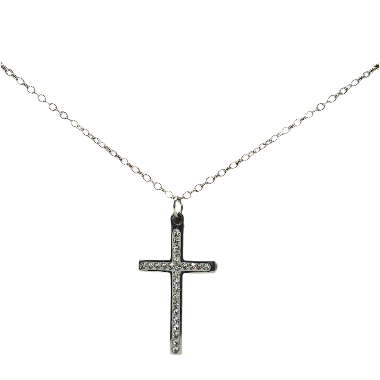 Collier acier motif croix et strass