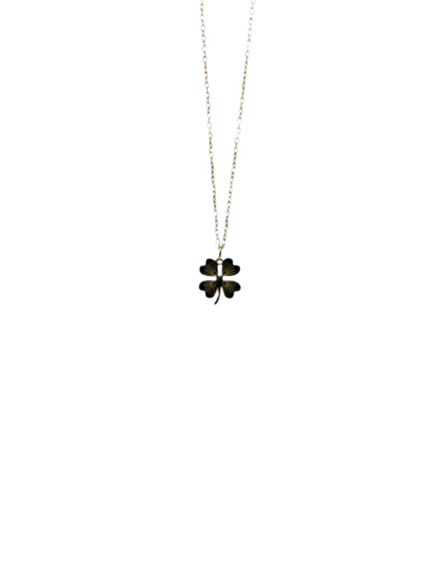Collier acier jaune pendentif trèfle avec cœur au centre