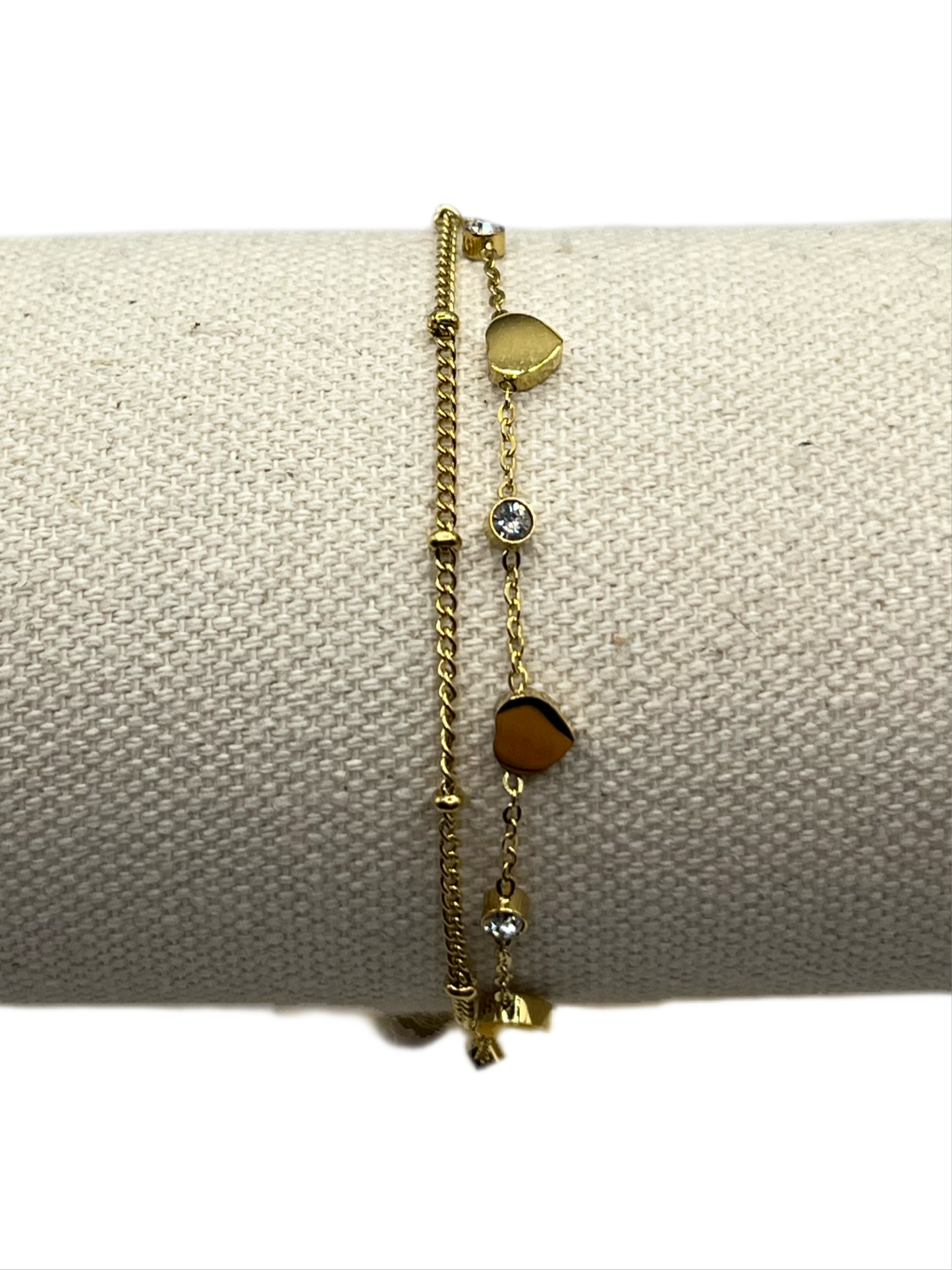 Bracelet jaune double rangs motifs cœurs avec oxydes en serti clos
