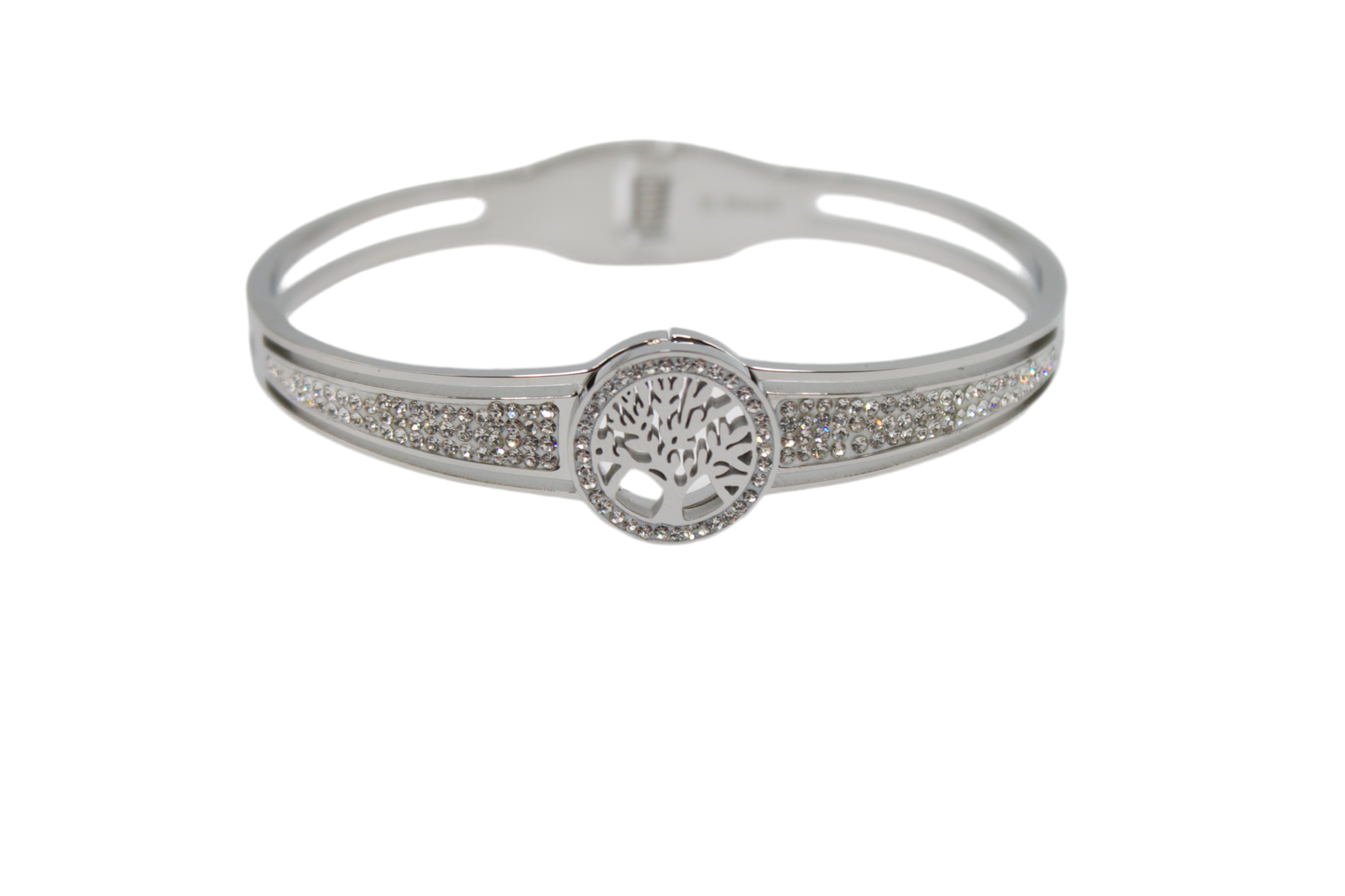 Bracelet jonc acier motif arbre de vie empierré