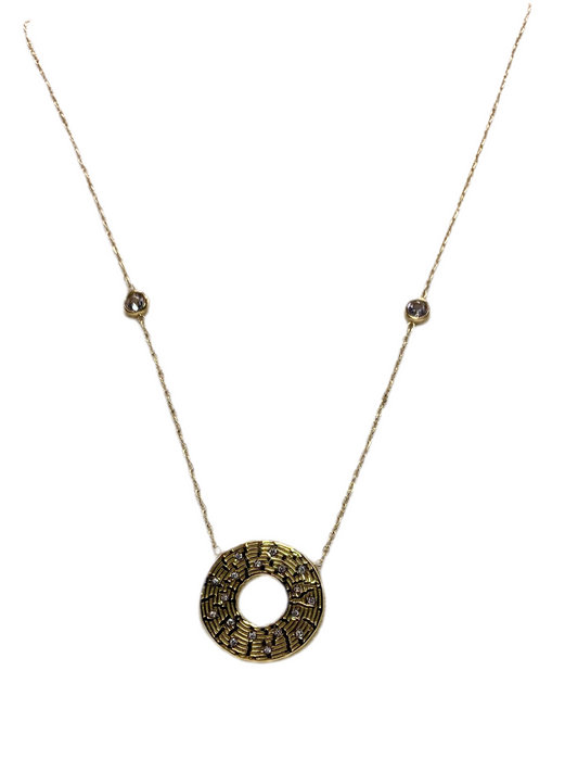 COLLIER ACIER JAUNE PENDENTIF ROND ET PIERRES