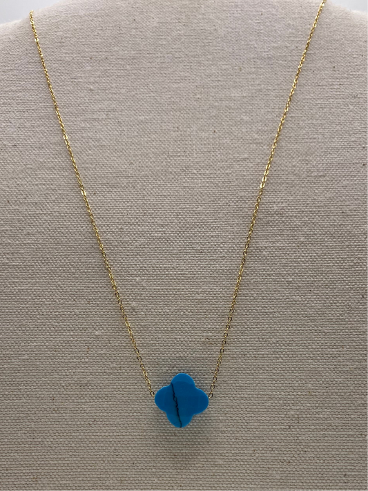 Collier acier jaune motif turquoise