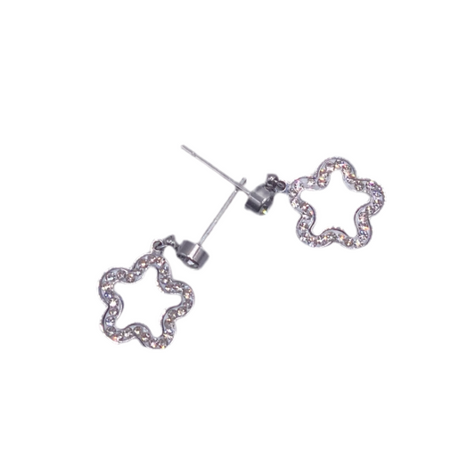 Boucles d'oreilles acier pendante motif fleur avec strass